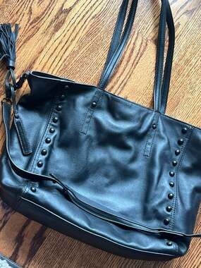 Loeffler Randall Black Leather Studded Tote Bag with Tassel